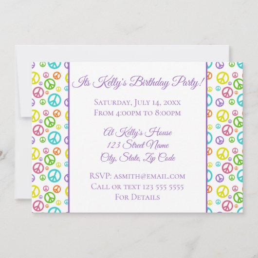 ピースサインカラフル誕生日 招待状 (正面)