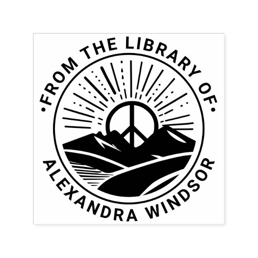 ピースサインサンライズマウンテンズライブラリー本の名前 セルフインキングスタンプ (デザイン)