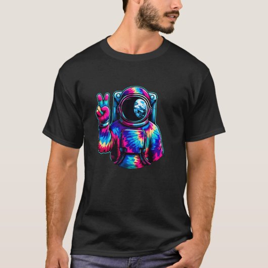 ピースサインタイダイ宇宙飛行士 Tシャツ (正面)