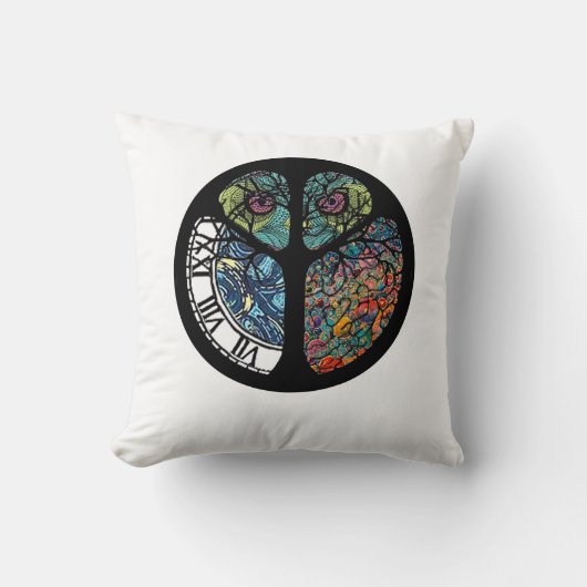 ピースサインツリーフクロウカラフルデザイン クッション (正面)