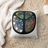 ピースサインツリーフクロウカラフルデザイン クッション (ブランケット)