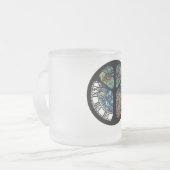 ピースサインツリーフクロウカラフルデザイン フロストグラスマグカップ (正面左)