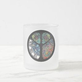 ピースサインツリーフクロウカラフルデザイン フロストグラスマグカップ