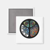 ピースサインツリーフクロウカラフルデザイン マグネット (正面/裏面)