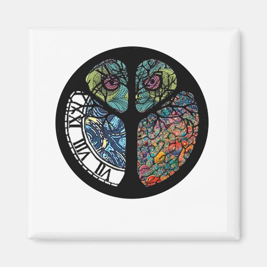 ピースサインツリーフクロウカラフルデザイン マグネット (正面)