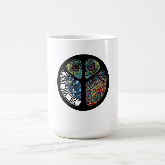 ピースサインツリーフクロウカラフルデザイン モーフィングマグカップ (中央)