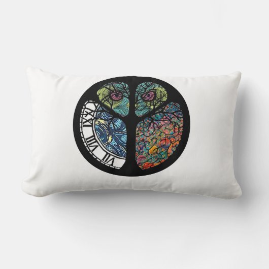 ピースサインツリーフクロウカラフルデザイン ランバークッション (正面)