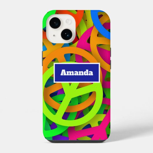 ピースサインパターングルーヴィーな60年代の雰囲気 iPhoneケース (裏面)