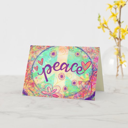 ピースサインピかわいらしンクフローラ感動的おもしろい カード (黄色い花)