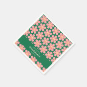 ピースサインフラワーグリーンピンクカスタムブライダルシャワー スタンダードカクテルナプキン (角)