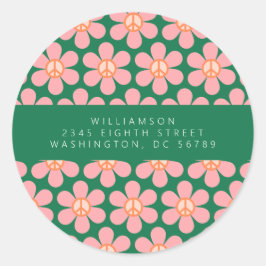 ピースサインフラワーグリーンピンクシャワー差出人住所 ラウンドシール