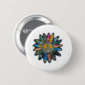 ピースサインフラワーブルー 缶バッジ (正面&裏面)