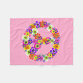 ピースサインフローラインベビーピンク フリースブランケット (正面(横))