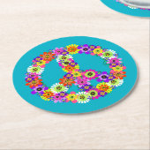 ピースサインフローラオンターコイズ ラウンドペーパーコースター (アングル)