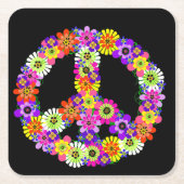 ピースサインフローラオン黒 スクエアペーパーコースター (正面)