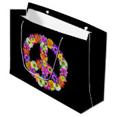 ピースサインフローラオン黒 ラージペーパーバッグ (正面アングル)