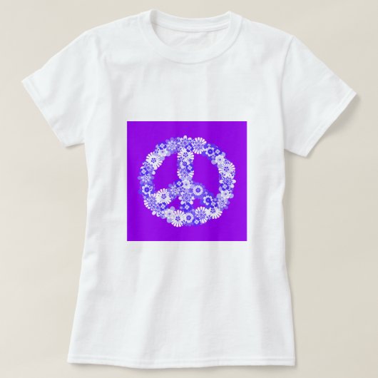 ピースサインフローラ紫 Tシャツ (デザイン正面)