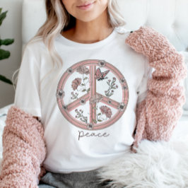 ピースサインボホフローラバタフライガーリーレトロ Tシャツ