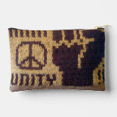 ピースサインユニティフィストブラウンアーティザンクロシェプリント アクセサリーポーチ (裏面)