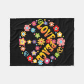 ピースサインラブ60s 70s溝深いヒッピー衣装ホール フリースブランケット (正面(横))