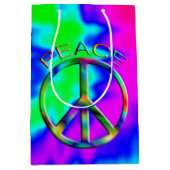 ピースサインレインボーヒッピー抱き枕中 ミディアムペーパーバッグ (正面)