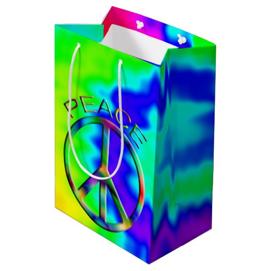 ピースサインレインボーヒッピー抱き枕中 ミディアムペーパーバッグ (裏面アングル)