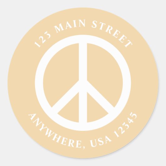 ピースサインレトロイエロー住所 シール (正面)
