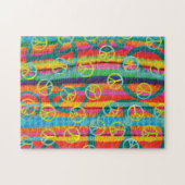 ピースサインレトロピンクイエローターコイズ水彩 ジグソーパズル (横)