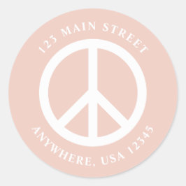 ピースサインレトロピンクボホ差出人住所ラベル ラウンドシール