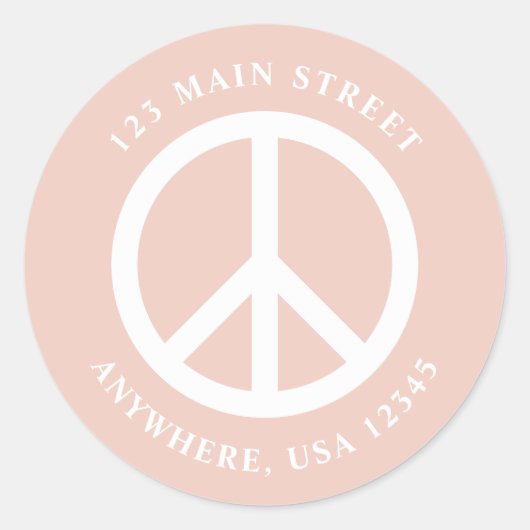 ピースサインレトロピンクボホ差出人住所ラベル ラウンドシール (正面)