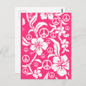 ピースサイン付きピンクのハイビスカス投票者用はがき ポストカード (正面/裏面)