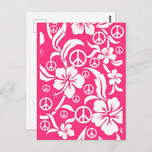 ピースサイン付きピンクのハイビスカス投票者用はがき ポストカード (正面/裏面)