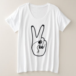 ピースサイン離れハンドブラックとホワイトユニティの運動 プラスサイズTシャツ