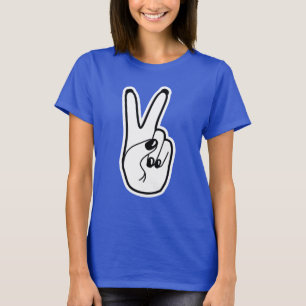 ピースサイン離れハンドブラックとホワイトユニティの運動 Tシャツ