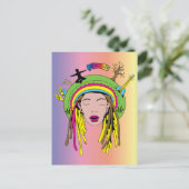 ピースサイン60sヒッパイガール絞り染め ポストカード (スタンド正面)