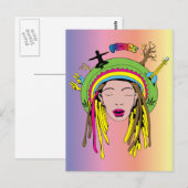 ピースサイン60sヒッパイガール絞り染め ポストカード (正面/裏面)