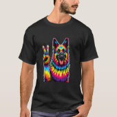 ピースサイン タイダイ ジャーマンシェパード Tシャツ (正面)