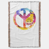 ピースサイン、ヒッピーの顔文字の水彩画の芸術 スローブランケット (正面縦)