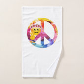 ピースサイン、ヒッピーの顔文字の水彩画の芸術 バスタオルセット (ハンドタオル)