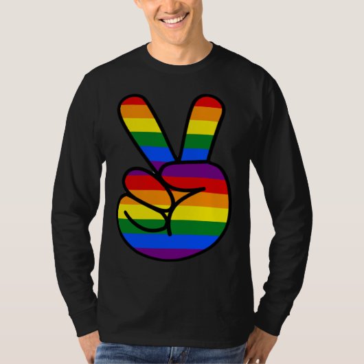 ピースサイン レインボー ヒッピー ラブ Tシャツ (正面)