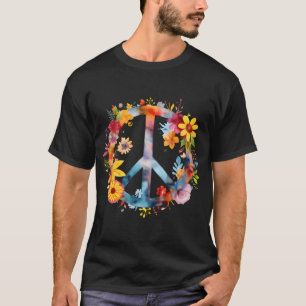 ピースサイン 世界 愛 花 ヒッピースタイル グルービーな雰囲気 Tシャツ