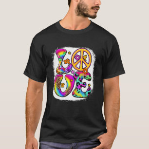 ピースサイン LOVE ヒョウ柄 60年代 70年代 タイダイ染め ヒッピースタイル コス Tシャツ