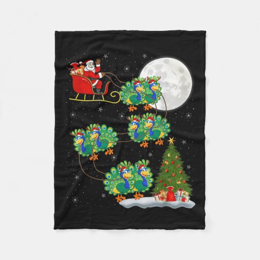 ピースサンタのそり 飛ぶ 面白い 魔法の クリスマス フリースブランケット (正面)