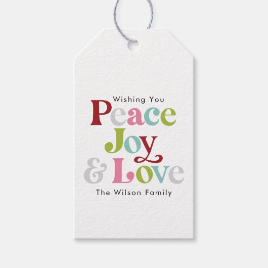 ピースジョイカラフル&ラブレトロクリスマスホリデー ギフトタグ (正面)
