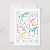 ピースジョイメリーラブホープハンドドロッドブライトホリデー カード (正面)