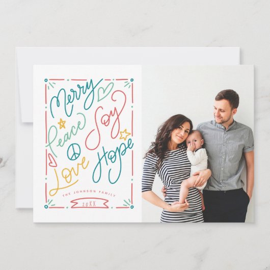 ピースジョイメリーラブホープハンドドロッドブライトホリデー シーズンカード (正面)