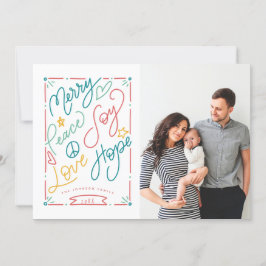 ピースジョイメリーラブホープハンドドロッドブライトホリデー シーズンカード