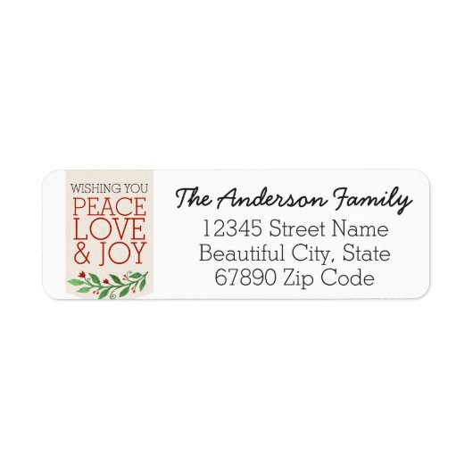 ピースジョイモダンラブクリスマスホリデーリース ラベル (正面)