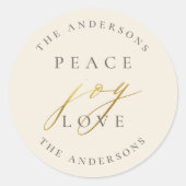 ピースジョイモダンラブタイポグラフィホリデー ラウンドシール (正面)