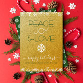 ピースジョイラブタイポグラフィスノーフレーク金ゴールドグリッター シーズンカード